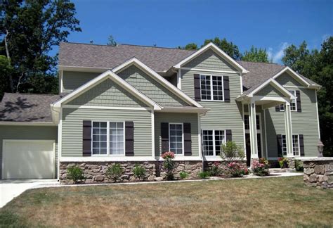 sage green house with brown metal roof|sage green house red brick.